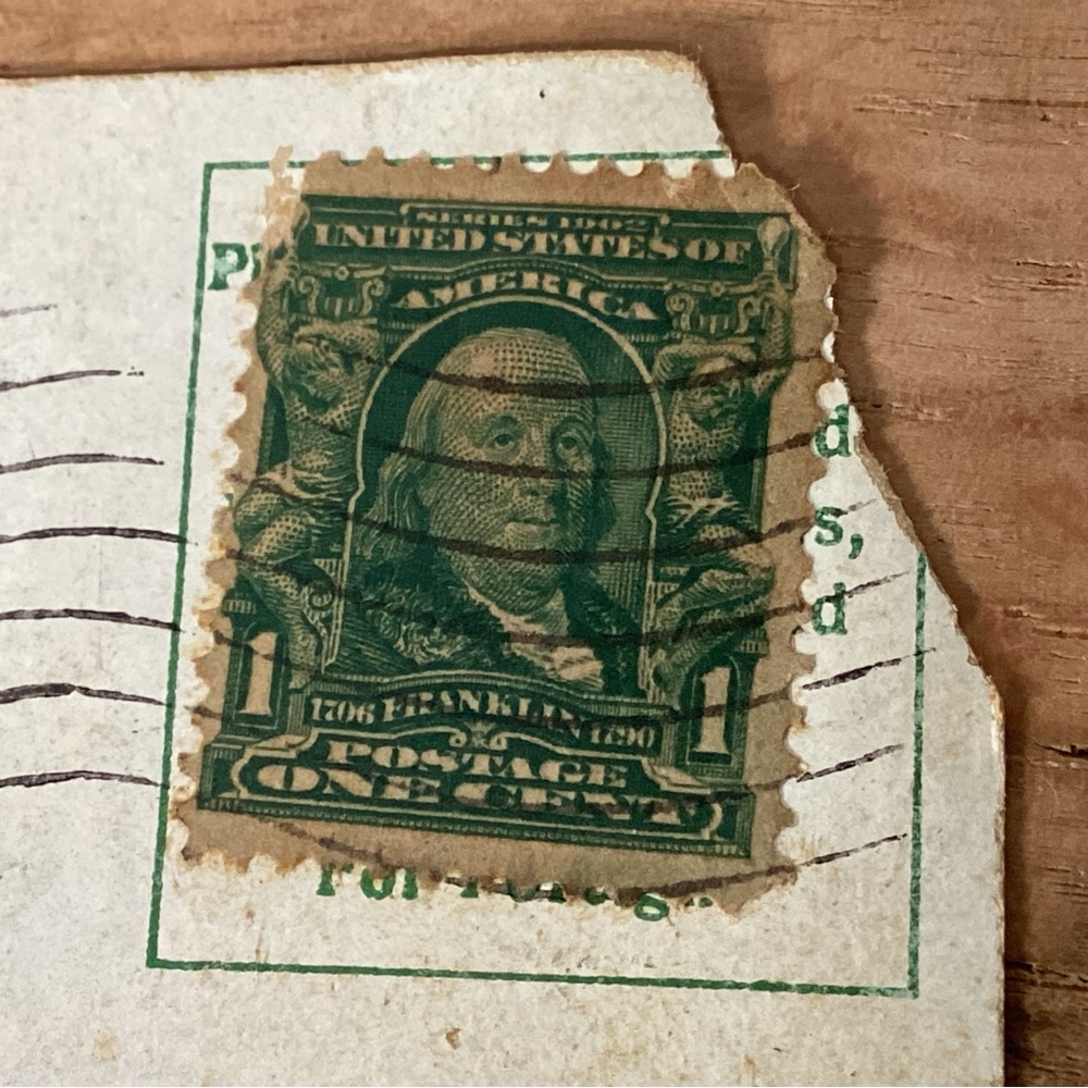 🟢 Antique - Dated 1909 - Post Card - 1 Cent Canceled Stamp - Benjamin Franklin - Picture 2 of 16